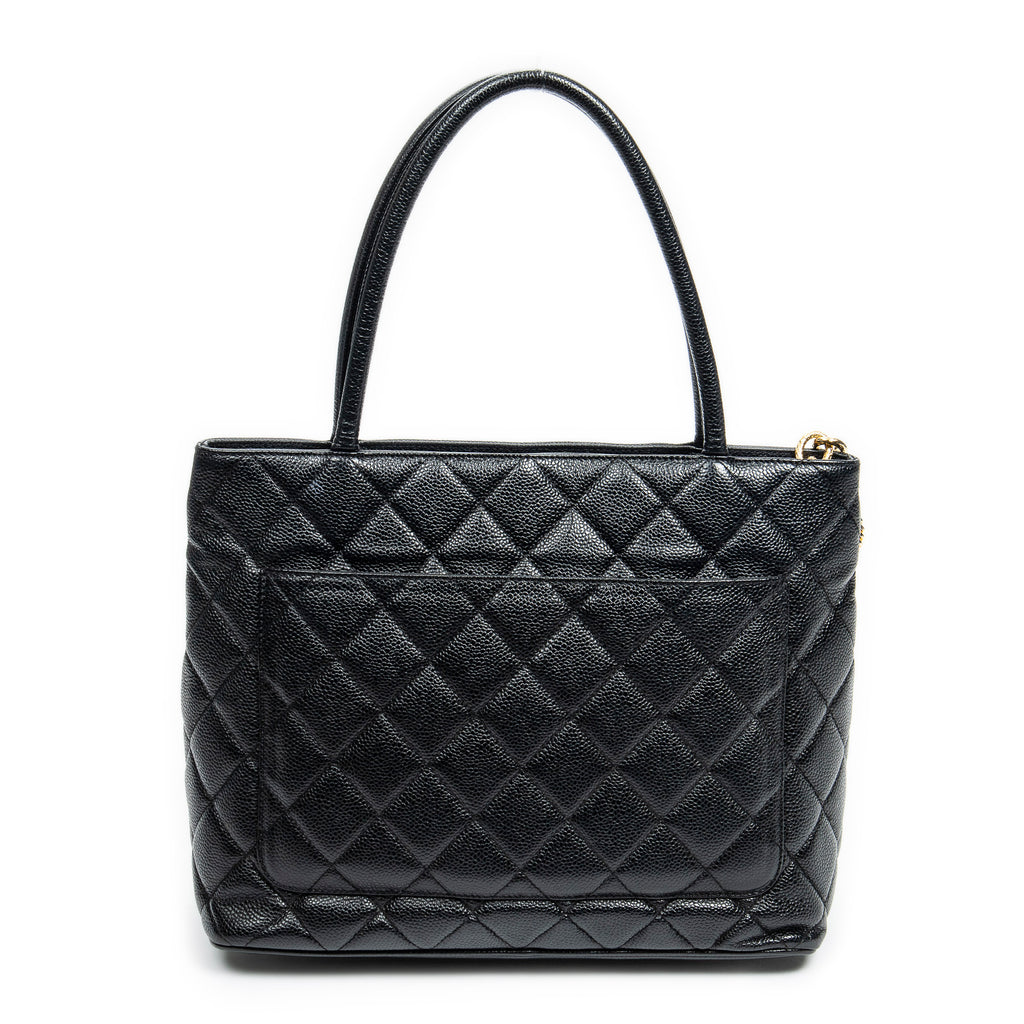 Shoulder Bag CC Timeless Medallion Tote Black Quilted Caviar Leather