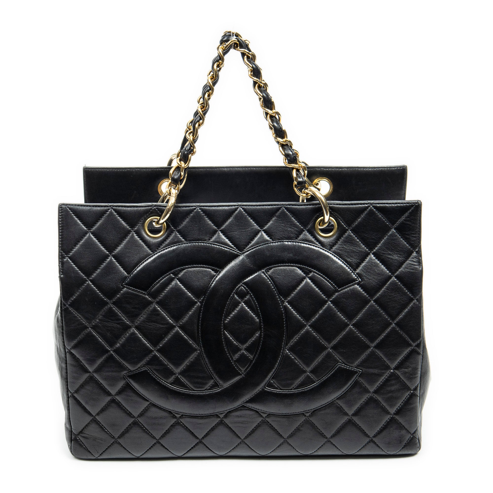 Bolso de Hombro CC Grand Shopping Tote Cuero de Cordero Acolchado Negro