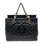 Shoulder Bag CC Grand Shopping Tote Black Quilted Lambskin Leather