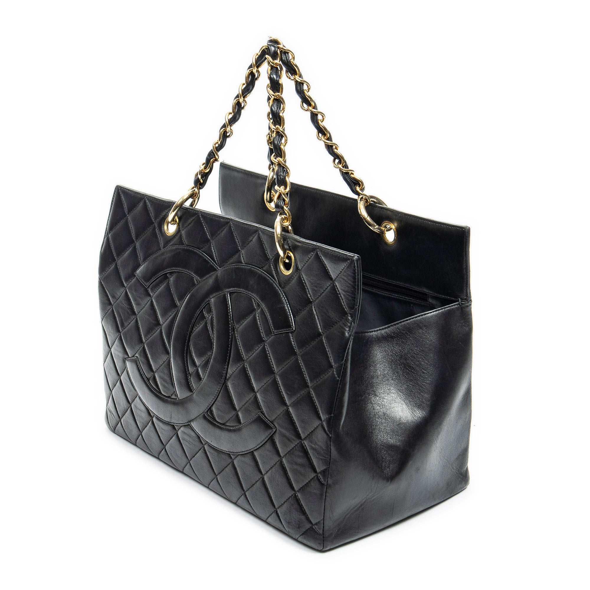 Bolso de Hombro CC Grand Shopping Tote Cuero de Cordero Acolchado Negro