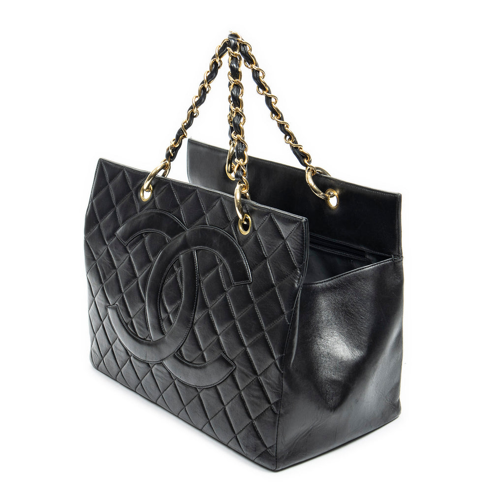 Shoulder Bag CC Grand Shopping Tote Black Quilted Lambskin Leather