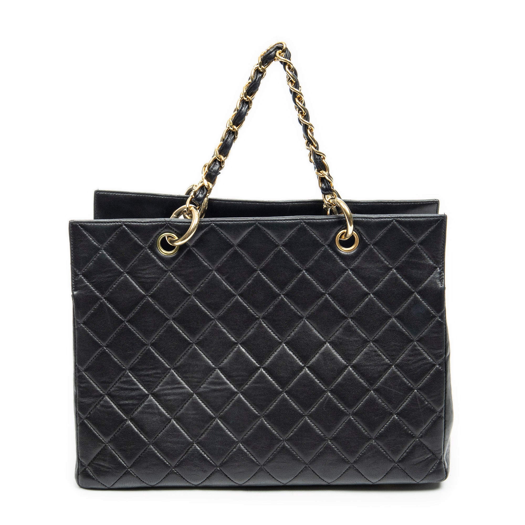 Bolso de Hombro CC Grand Shopping Tote Cuero de Cordero Acolchado Negro