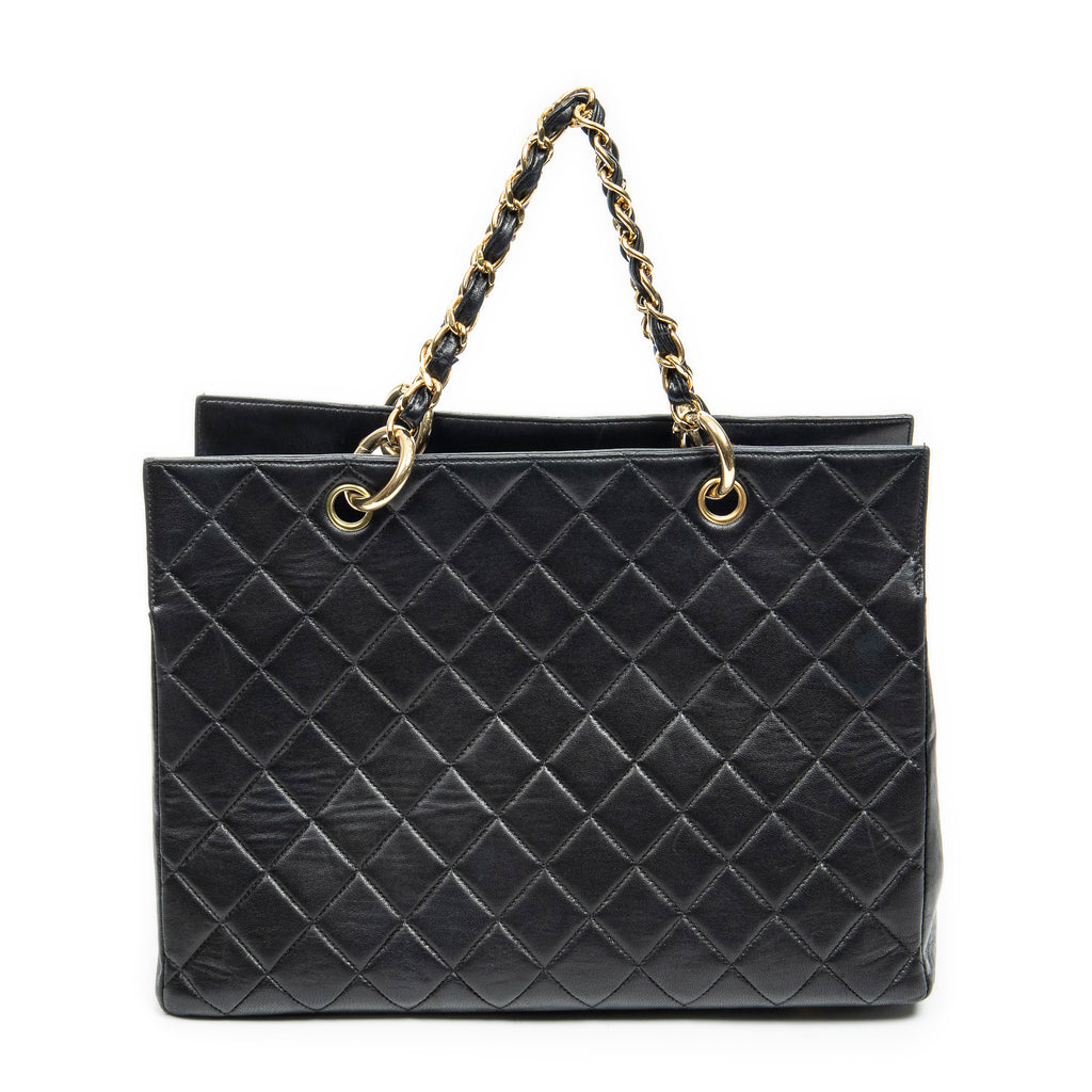 Shoulder Bag CC Grand Shopping Tote Black Quilted Lambskin Leather