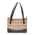 Bolso de hombro grande con cremallera, estilo tote para compras, lona Haymarket Check beige