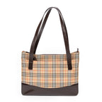 Bolso de hombro grande con cremallera, estilo tote para compras, lona Haymarket Check beige