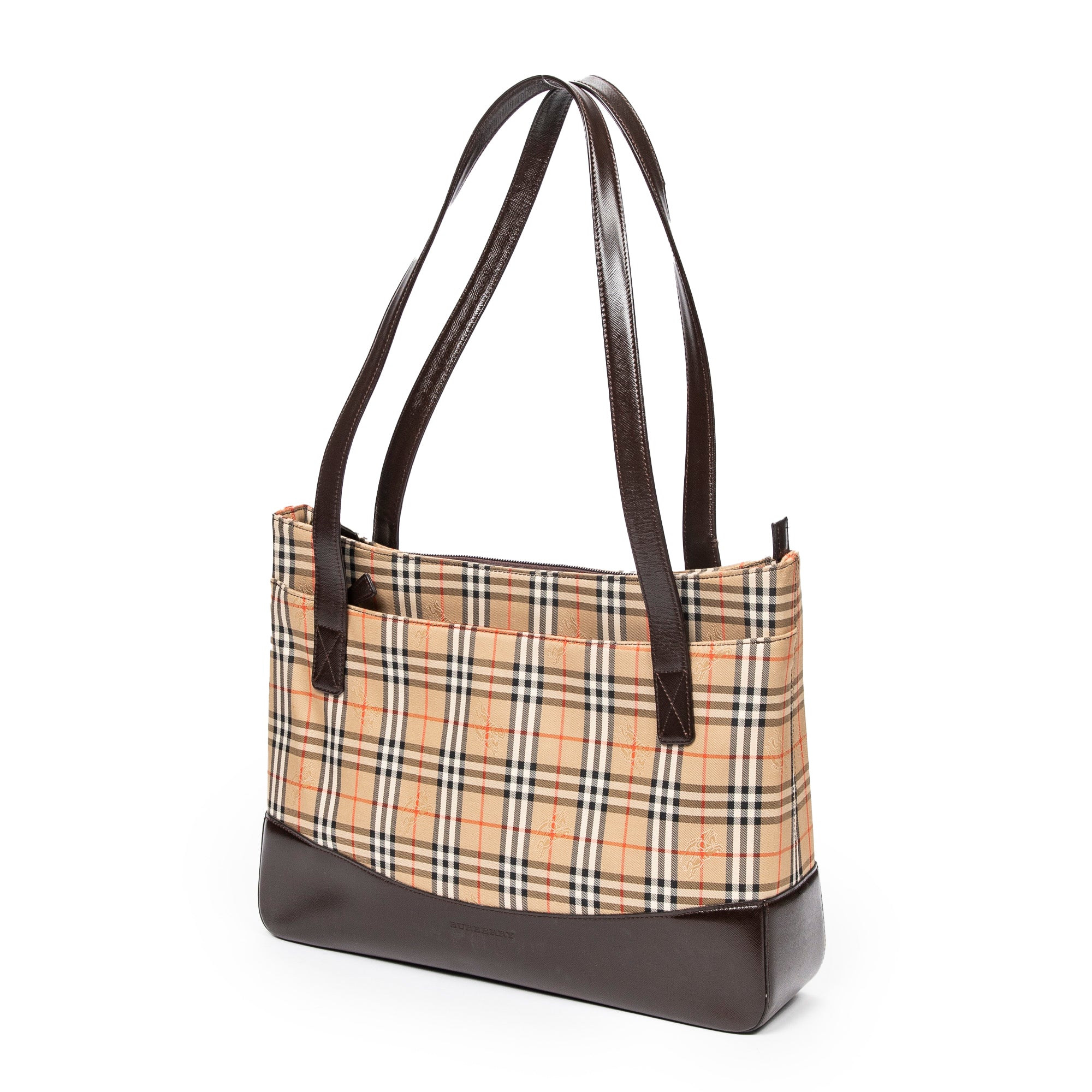 Shoulder Bag Large Zip Shopping Tote Beige Haymarket Check Canvas