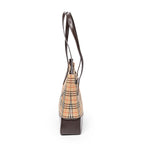 Bolso de hombro grande con cremallera, estilo tote para compras, lona Haymarket Check beige
