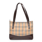 Bolso de hombro grande con cremallera, estilo tote para compras, lona Haymarket Check beige