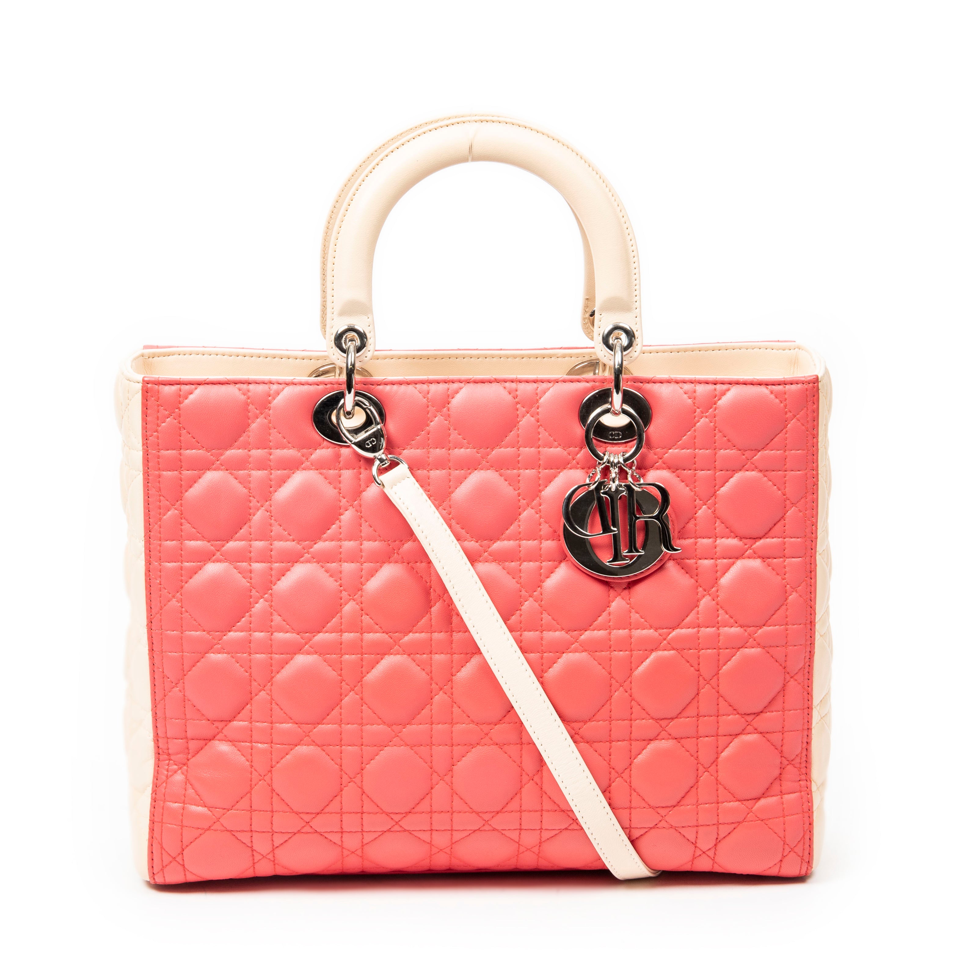 Shoulder Bag Large Bicolor Lady Dior Zip Pink Cannage Lambskin Leather