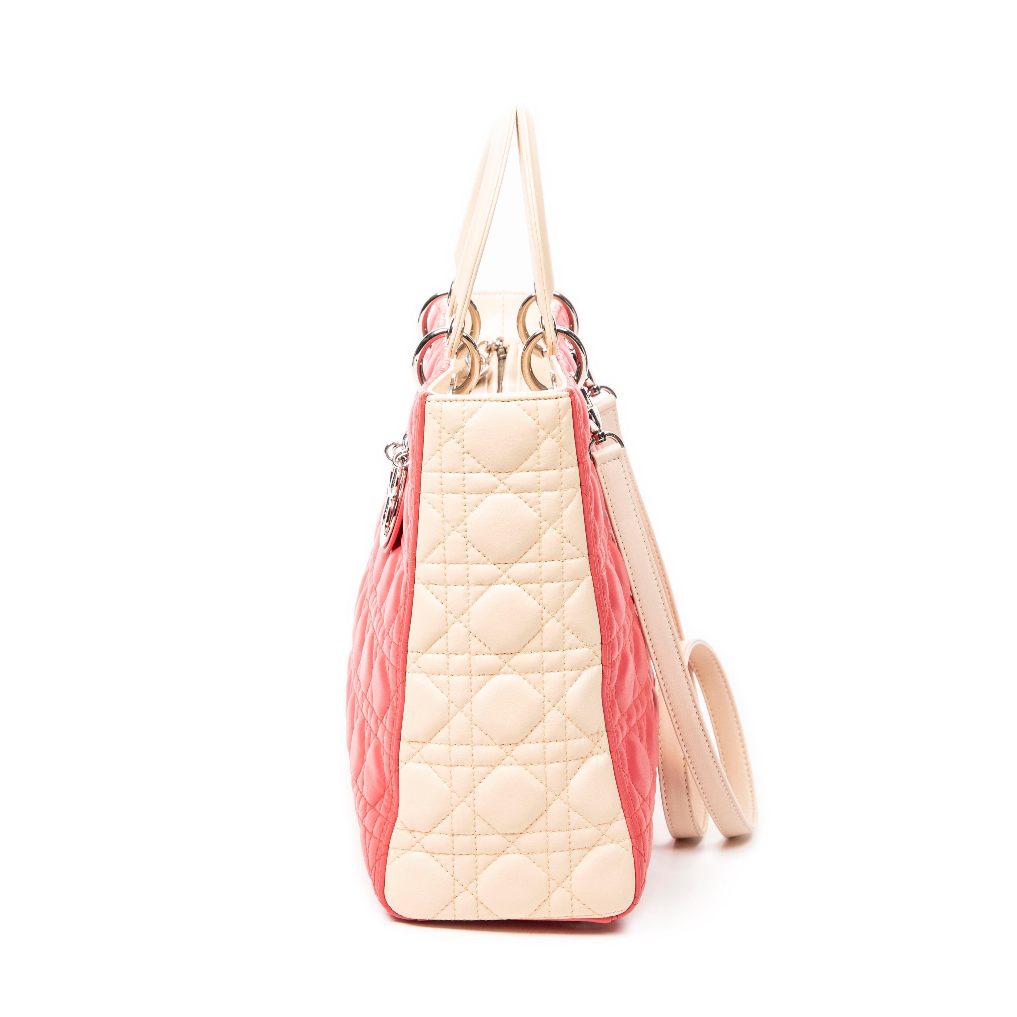 Shoulder Bag Large Bicolor Lady Dior Zip Pink Cannage Lambskin Leather