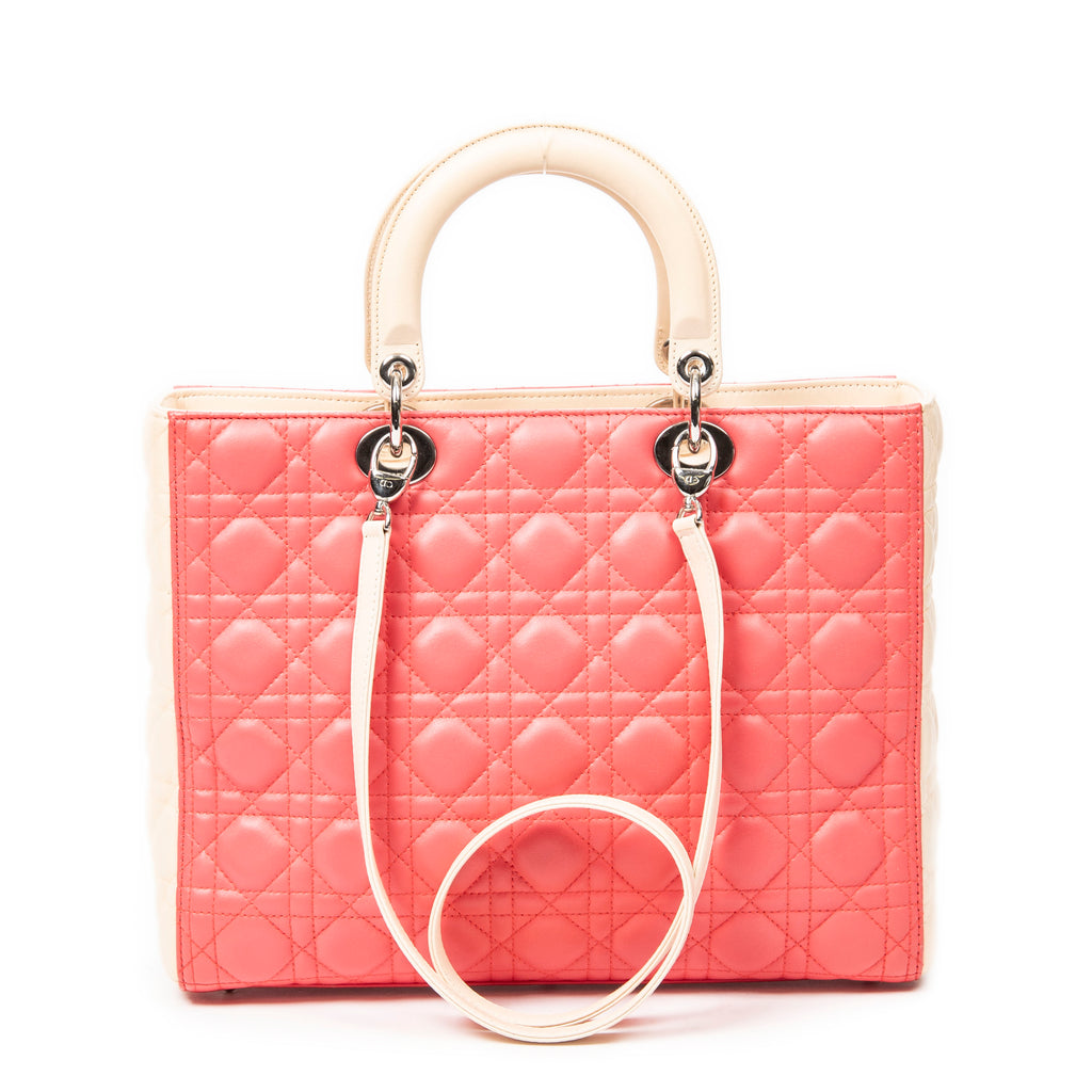 Shoulder Bag Large Bicolor Lady Dior Zip Pink Cannage Lambskin Leather