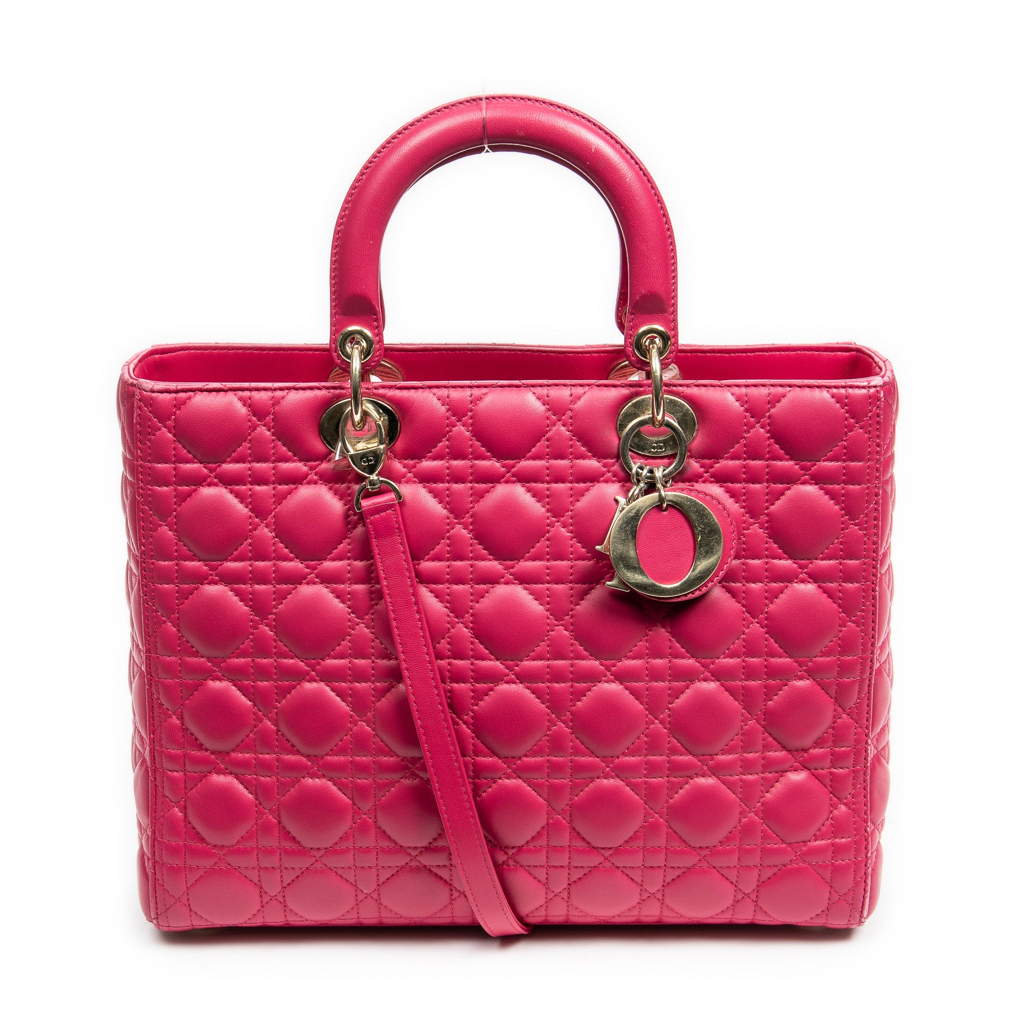 Shoulder Bag Large Lady Dior Fuchsia Pink Cannage Lambskin Leather