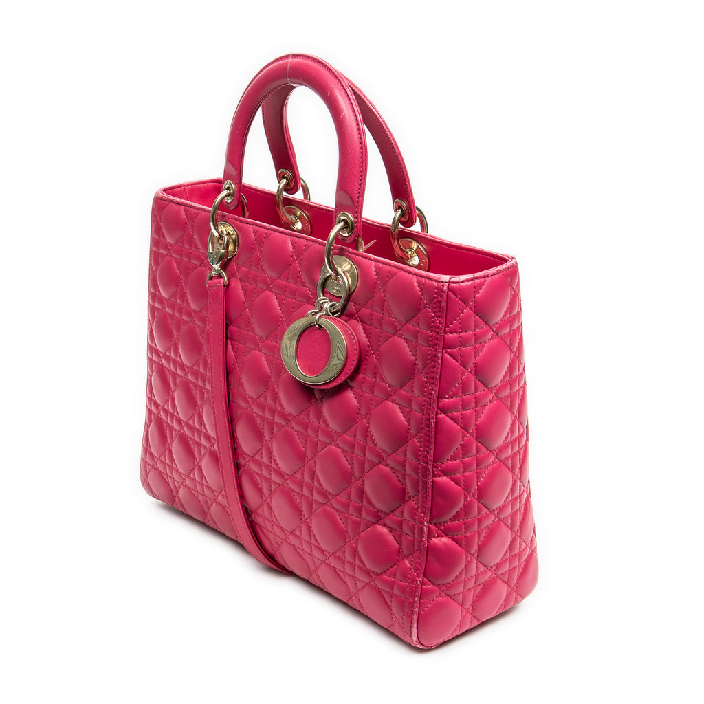 Shoulder Bag Large Lady Dior Fuchsia Pink Cannage Lambskin Leather