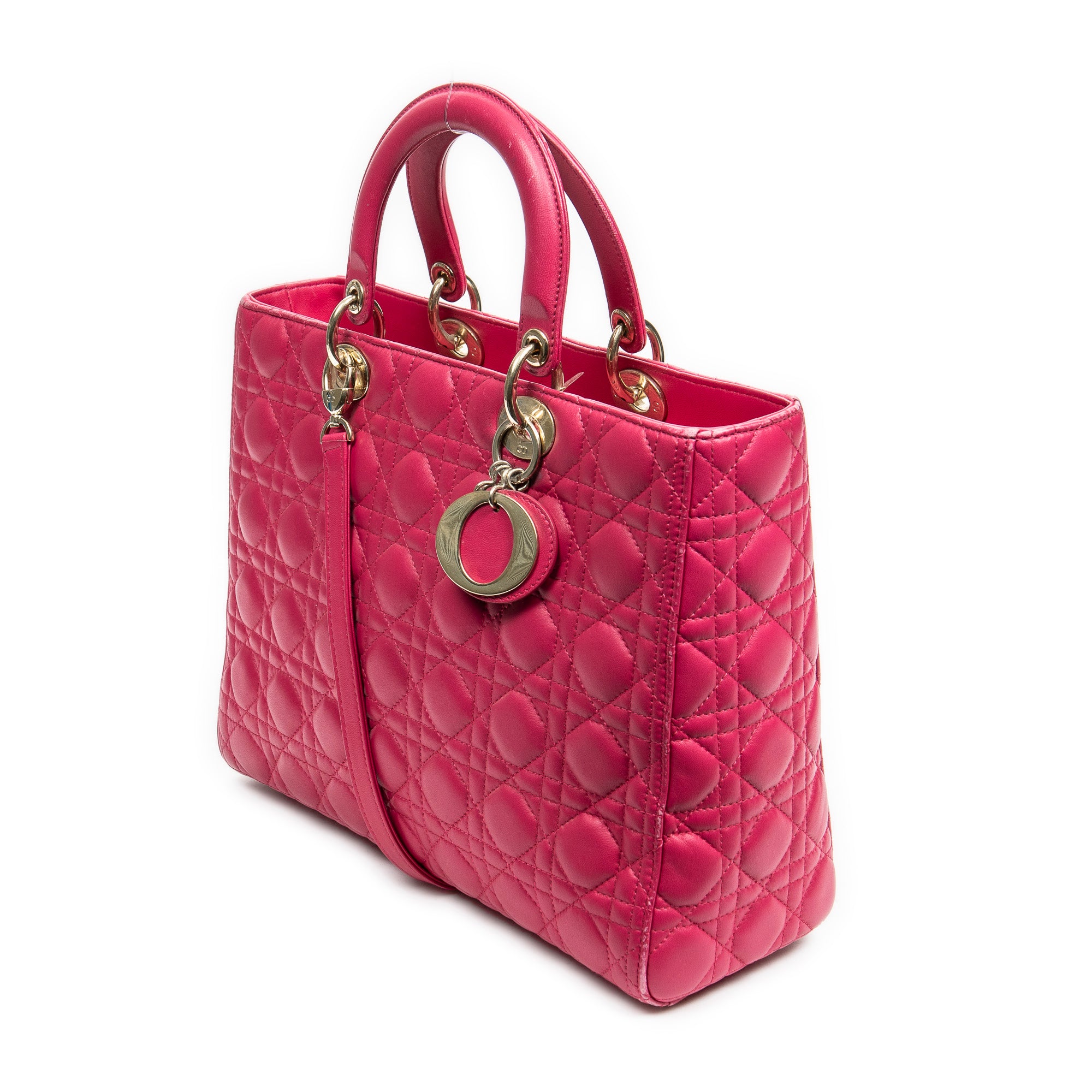 Shoulder Bag Large Lady Dior Fuchsia Pink Cannage Lambskin Leather