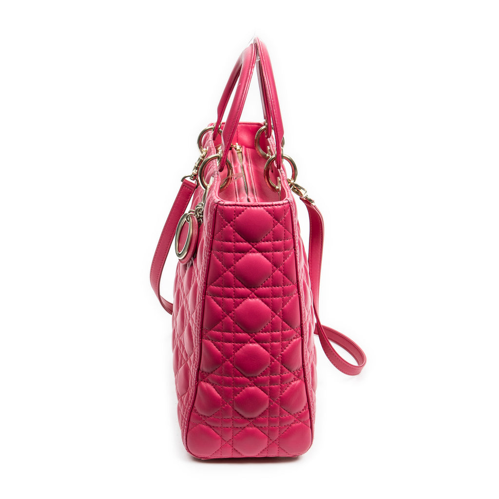Shoulder Bag Large Lady Dior Fuchsia Pink Cannage Lambskin Leather