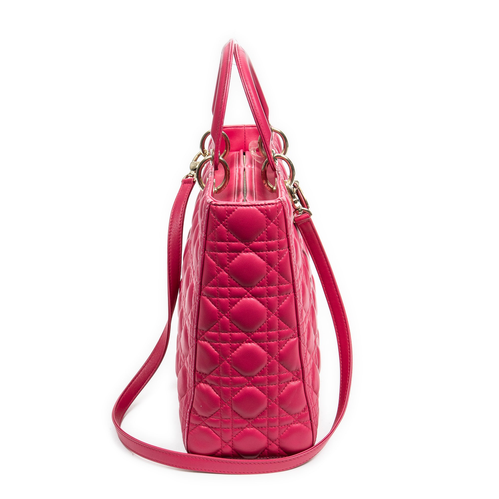 Shoulder Bag Large Lady Dior Fuchsia Pink Cannage Lambskin Leather