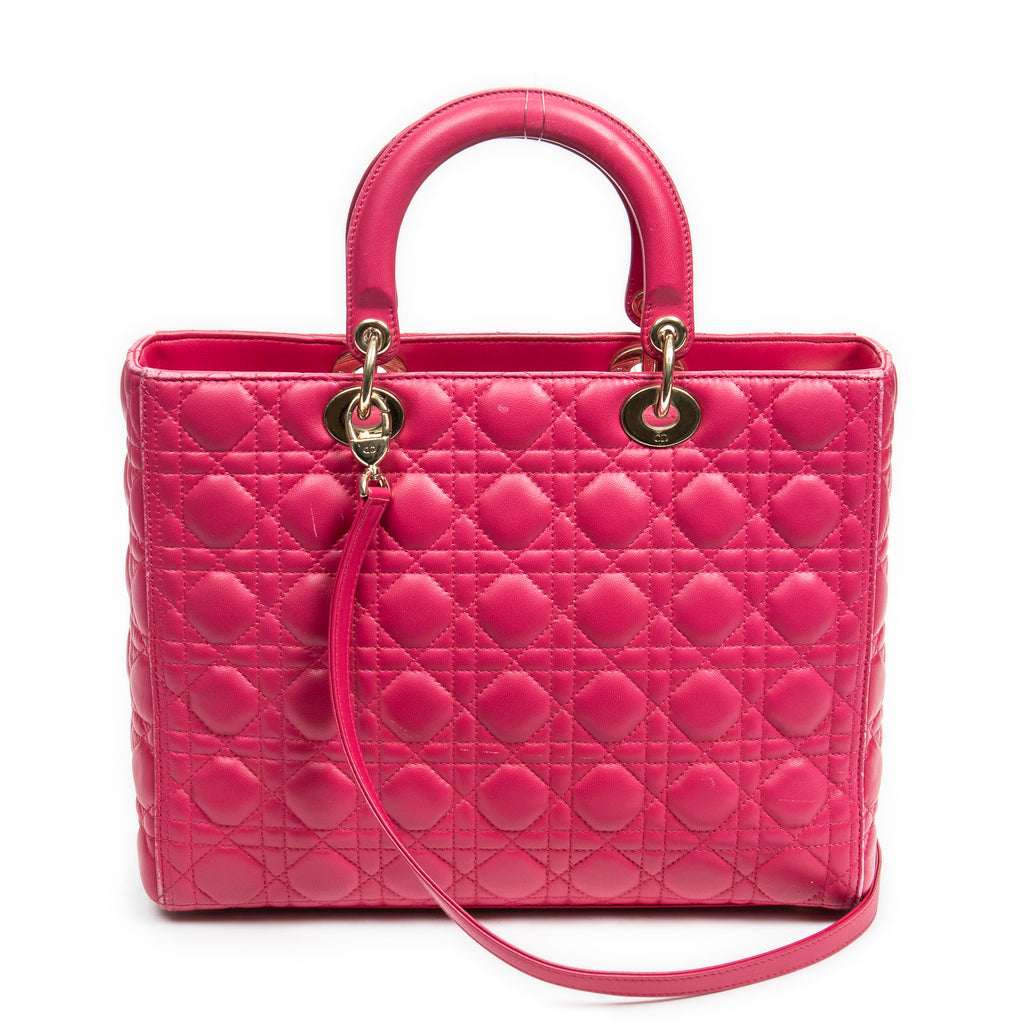 Shoulder Bag Large Lady Dior Fuchsia Pink Cannage Lambskin Leather