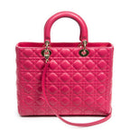 Shoulder Bag Large Lady Dior Fuchsia Pink Cannage Lambskin Leather