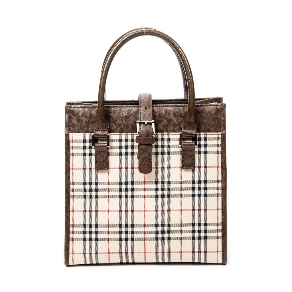 Bolso de mano pequeño tipo tote cuadrado, lona beige Nova Check