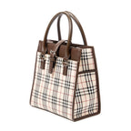 Bolso de mano pequeño tipo tote cuadrado, lona beige Nova Check