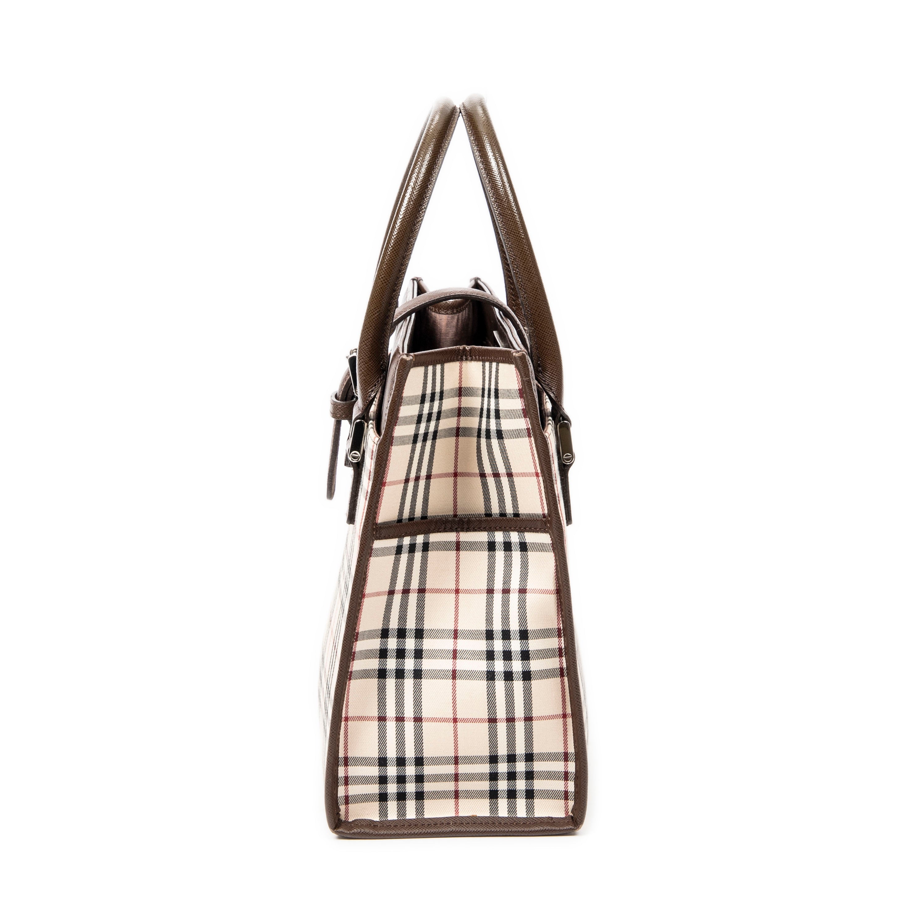 Bolso de mano pequeño tipo tote cuadrado, lona beige Nova Check