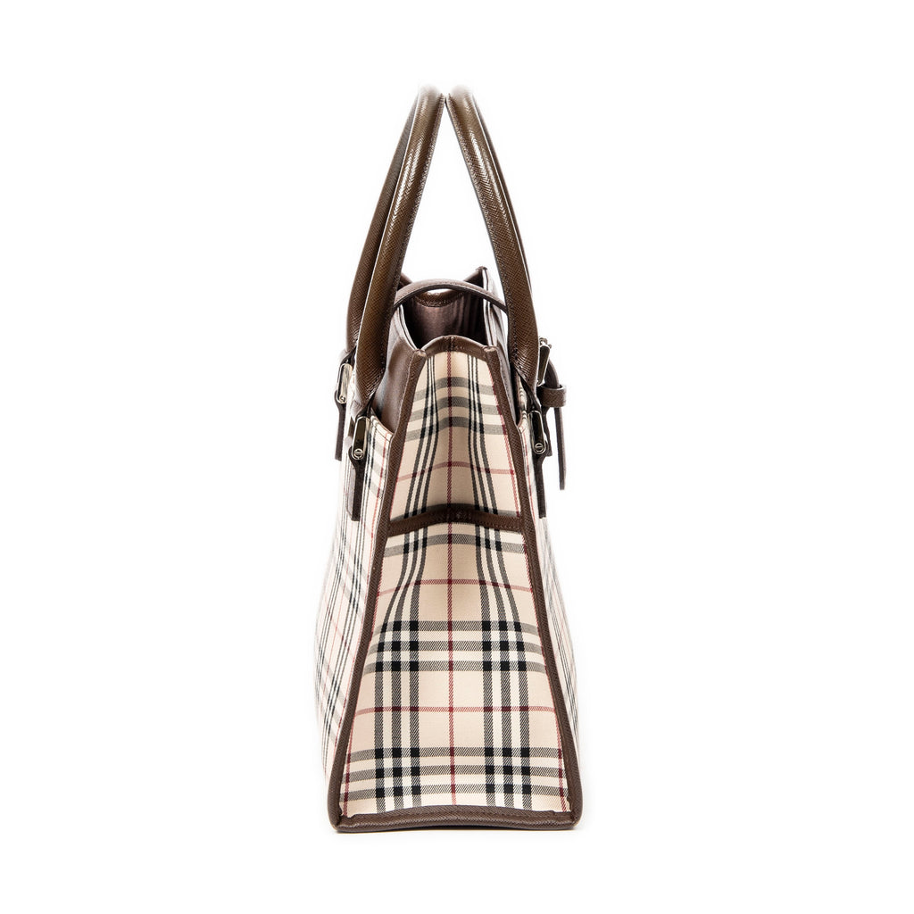 Bolso de mano pequeño tipo tote cuadrado, lona beige Nova Check