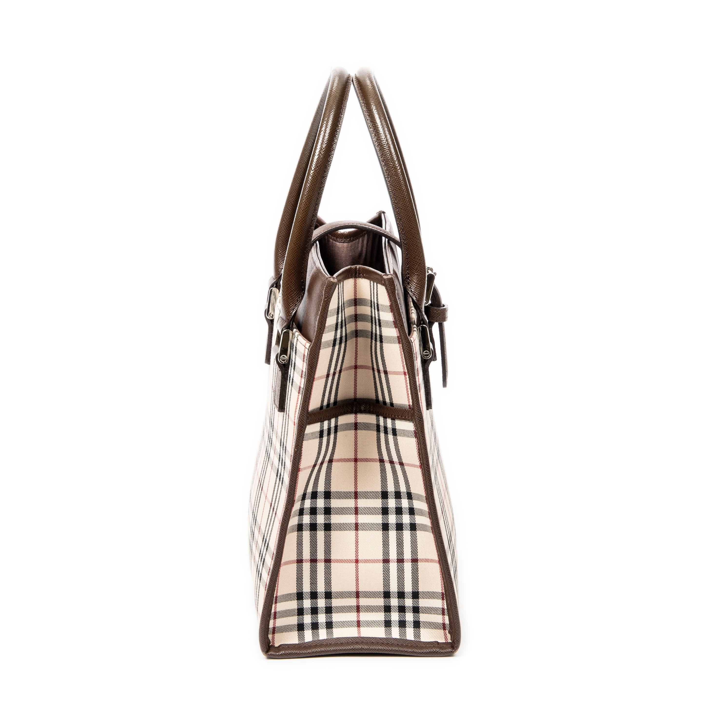 Bolso de mano pequeño tipo tote cuadrado, lona beige Nova Check