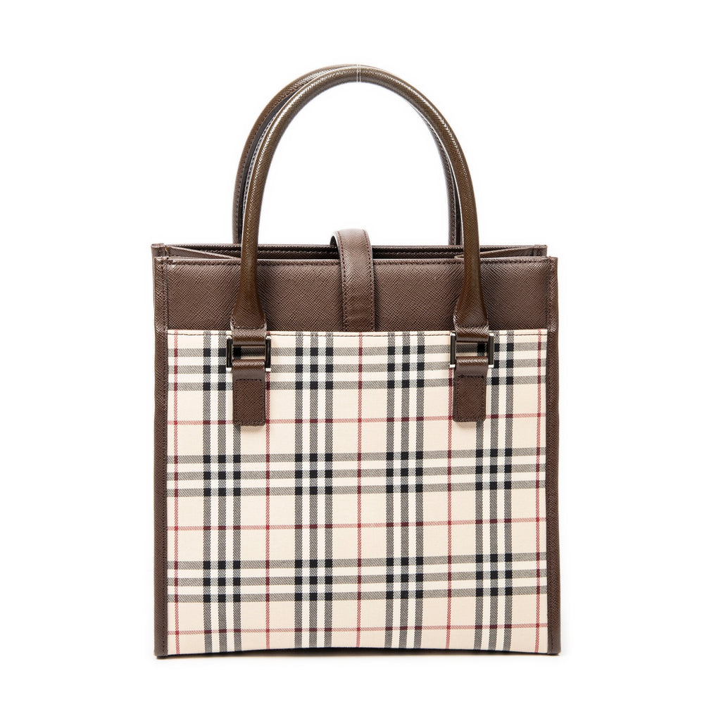 Bolso de mano pequeño tipo tote cuadrado, lona beige Nova Check