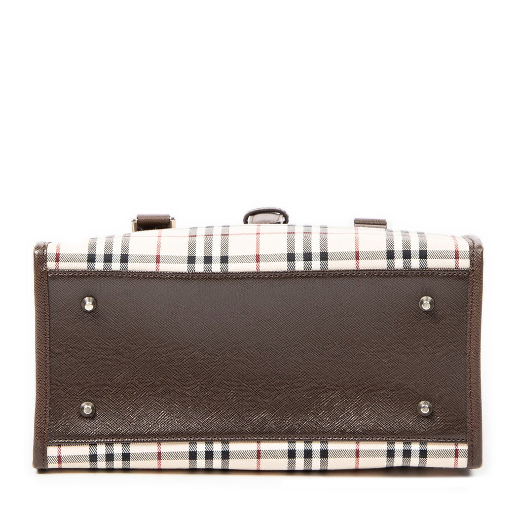 Bolso de mano pequeño tipo tote cuadrado, lona beige Nova Check