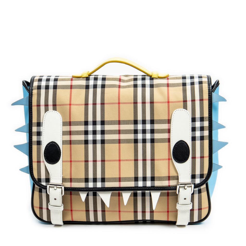 Mochila Monstruo con Solapa Beige Nova Check Nailon Lona