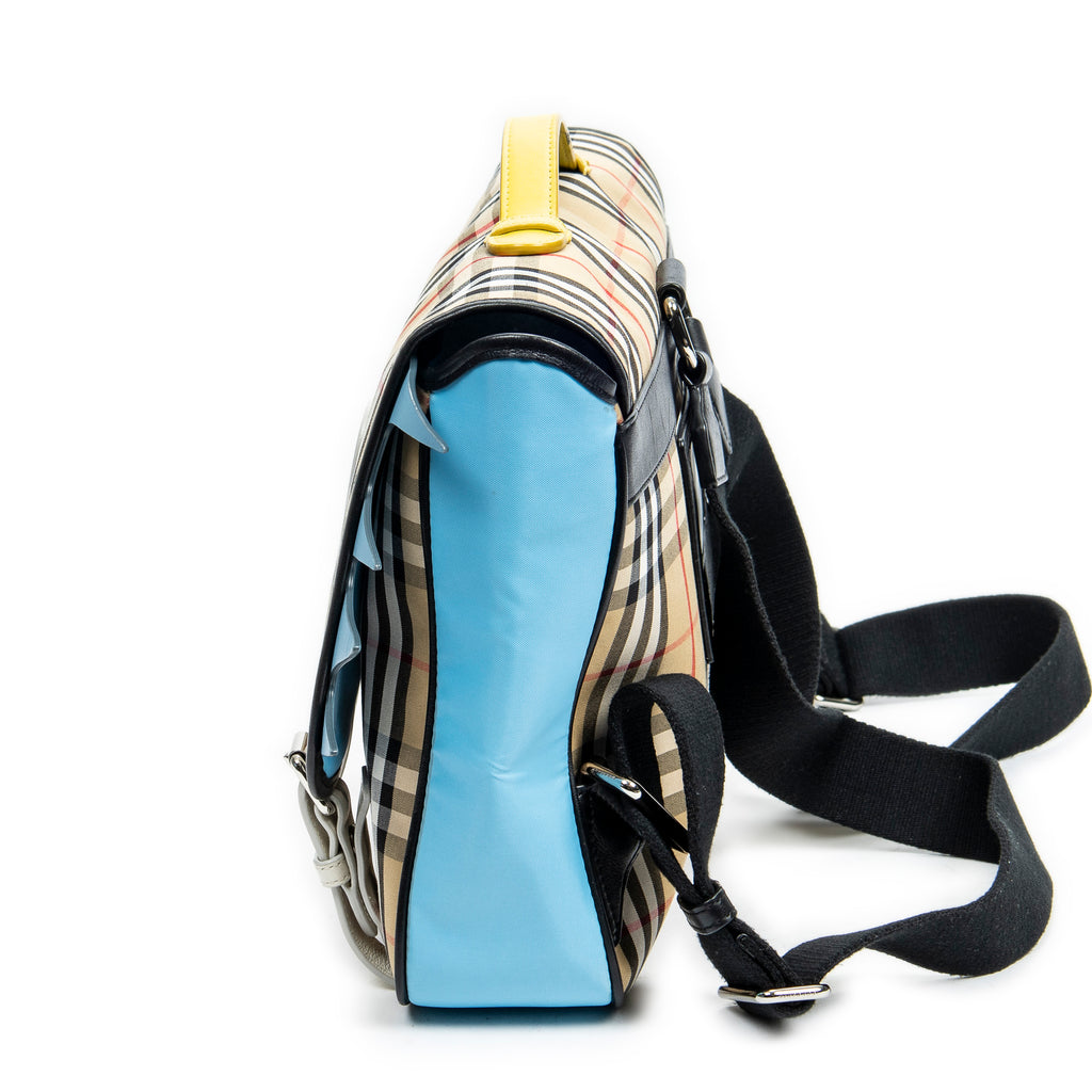 Mochila Monstruo con Solapa Beige Nova Check Nailon Lona
