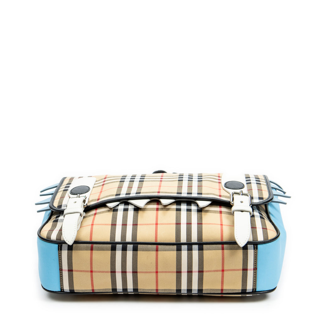 Mochila Monstruo con Solapa Beige Nova Check Nailon Lona