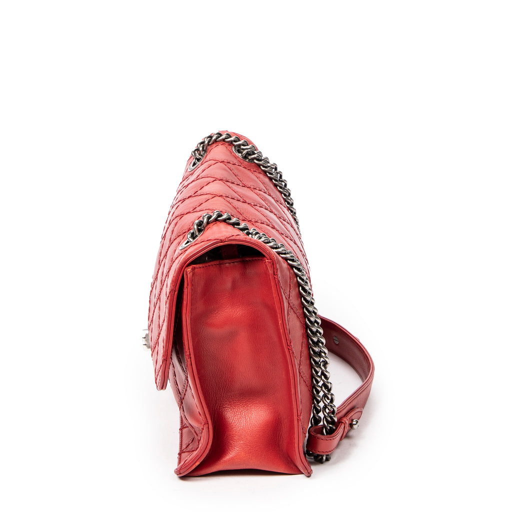 Shoulder Bag CC Mademoiselle Embossed Ultimate Stitch Flap Red Quilted Calfskin Leather