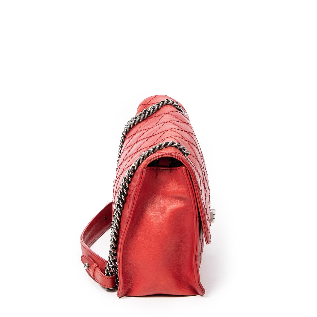 Shoulder Bag CC Mademoiselle Embossed Ultimate Stitch Flap Red Quilted Calfskin Leather