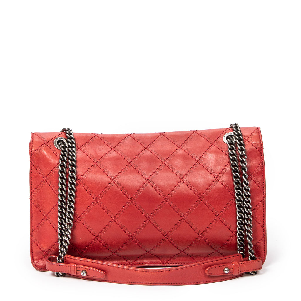 Shoulder Bag CC Mademoiselle Embossed Ultimate Stitch Flap Red Quilted Calfskin Leather