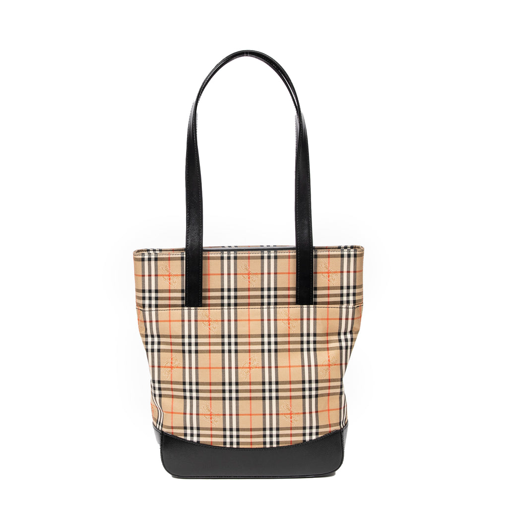 Bolso de hombro Tote alto de lona beige Haymarket Check