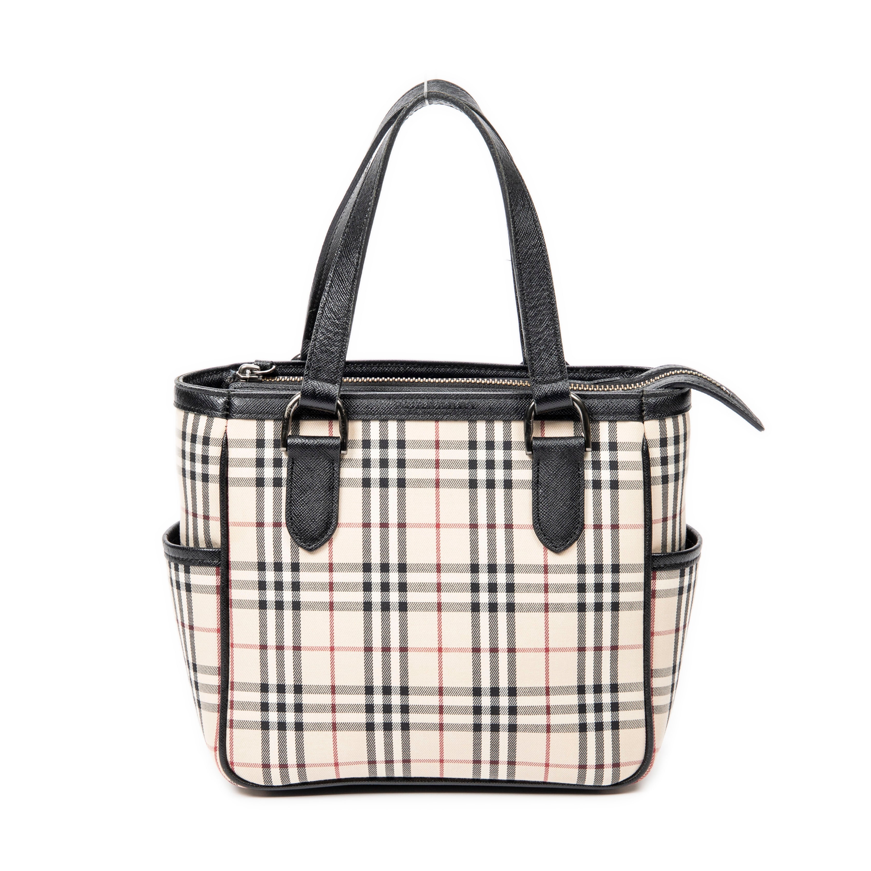 Shoulder Bag Side Pocket Zip Tote Beige Nova Check Canvas