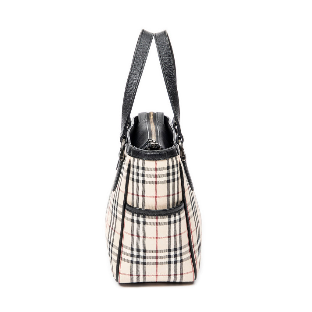 Bolso de Hombro con Bolsillo Lateral con Cremallera y Lona Beige Nova Check