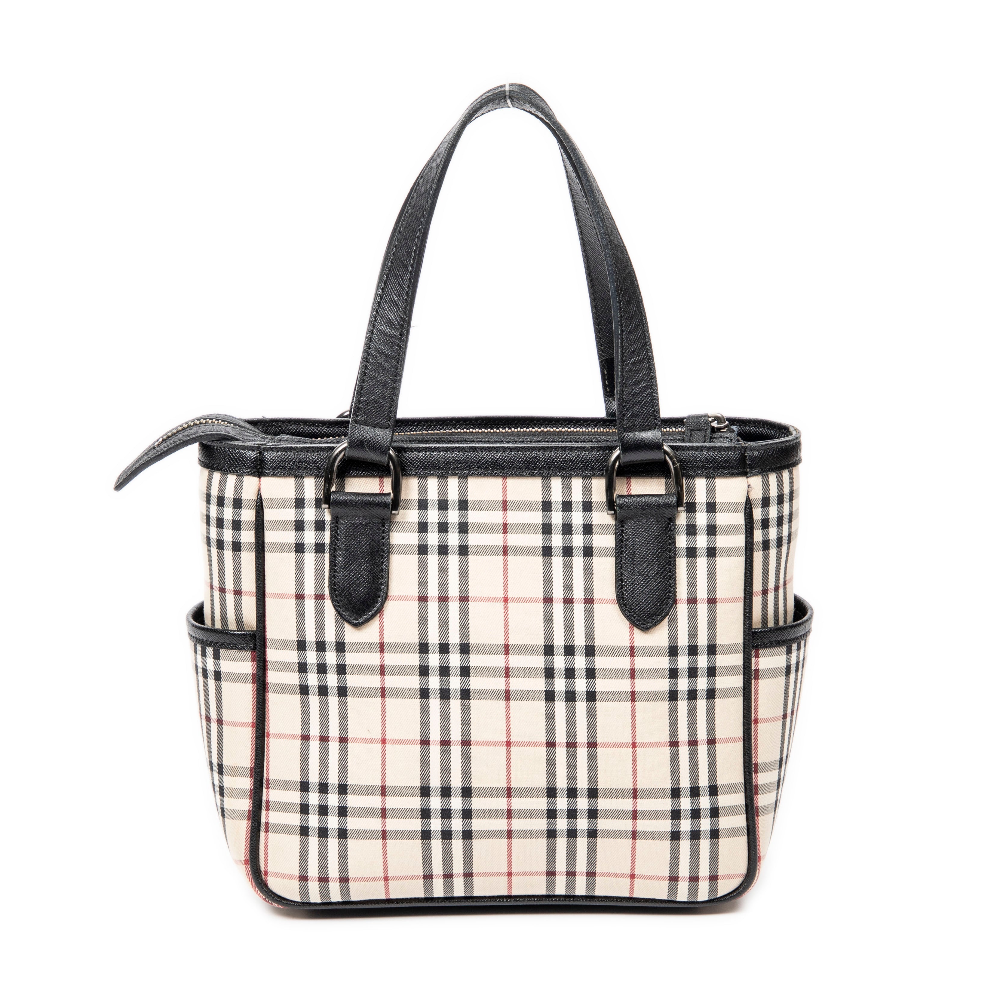 Shoulder Bag Side Pocket Zip Tote Beige Nova Check Canvas