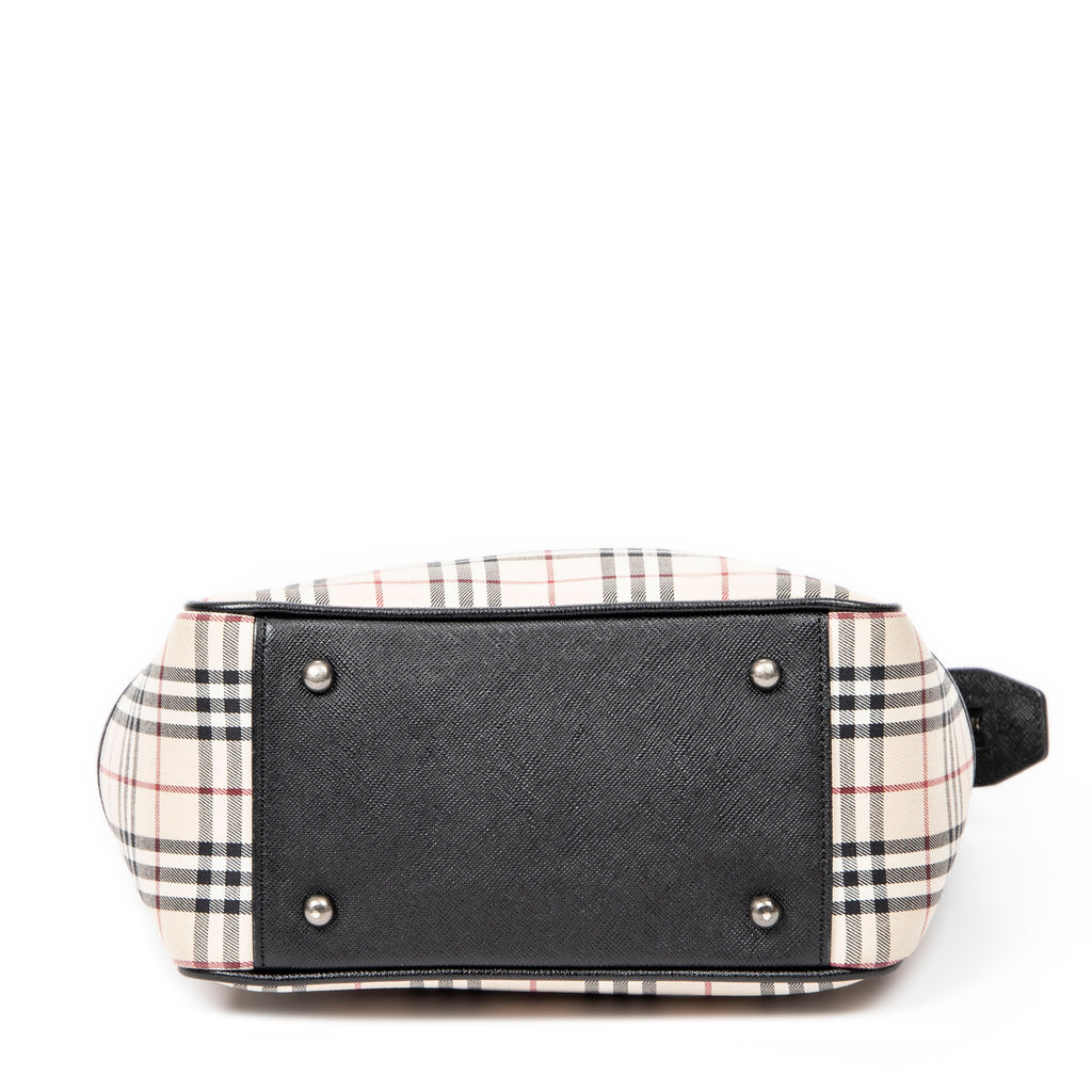 Bolso de Hombro con Bolsillo Lateral con Cremallera y Lona Beige Nova Check