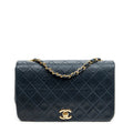 Shoulder Bag CC Turn Lock Mademoiselle Full Flap Navy Blue Quilted Lambskin Leather