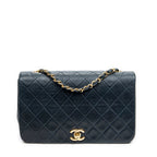 Shoulder Bag CC Turn Lock Mademoiselle Full Flap Navy Blue Quilted Lambskin Leather