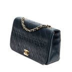 Shoulder Bag CC Turn Lock Mademoiselle Full Flap Navy Blue Quilted Lambskin Leather