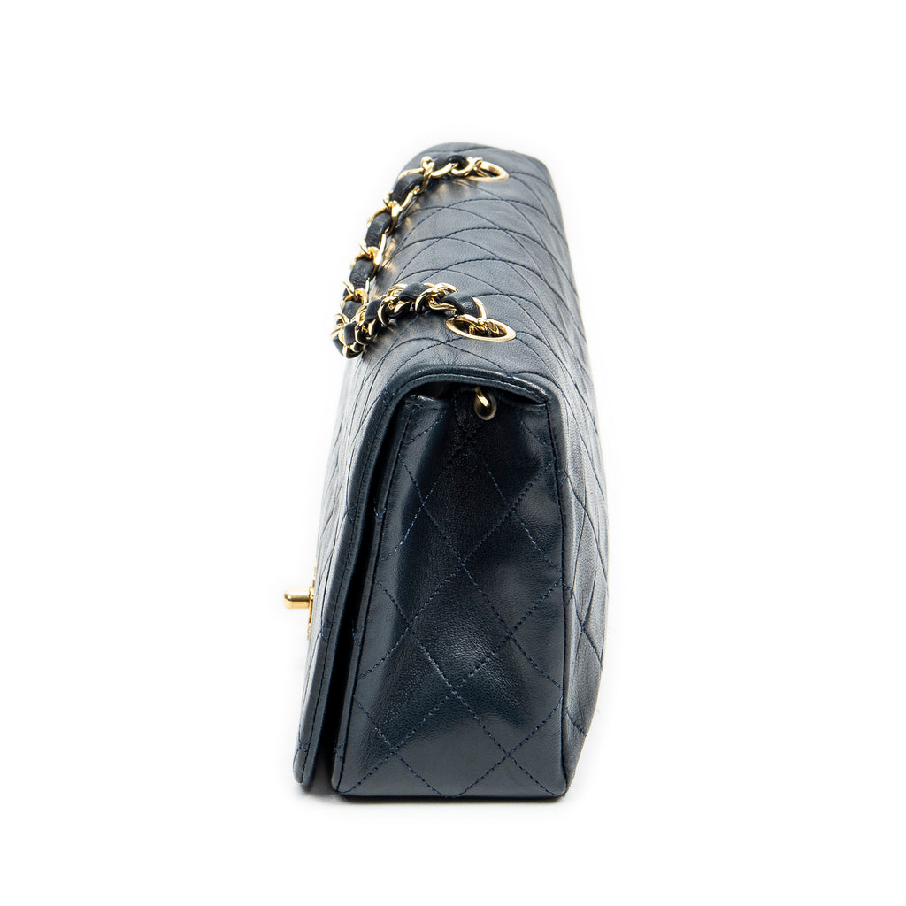 Shoulder Bag CC Turn Lock Mademoiselle Full Flap Navy Blue Quilted Lambskin Leather