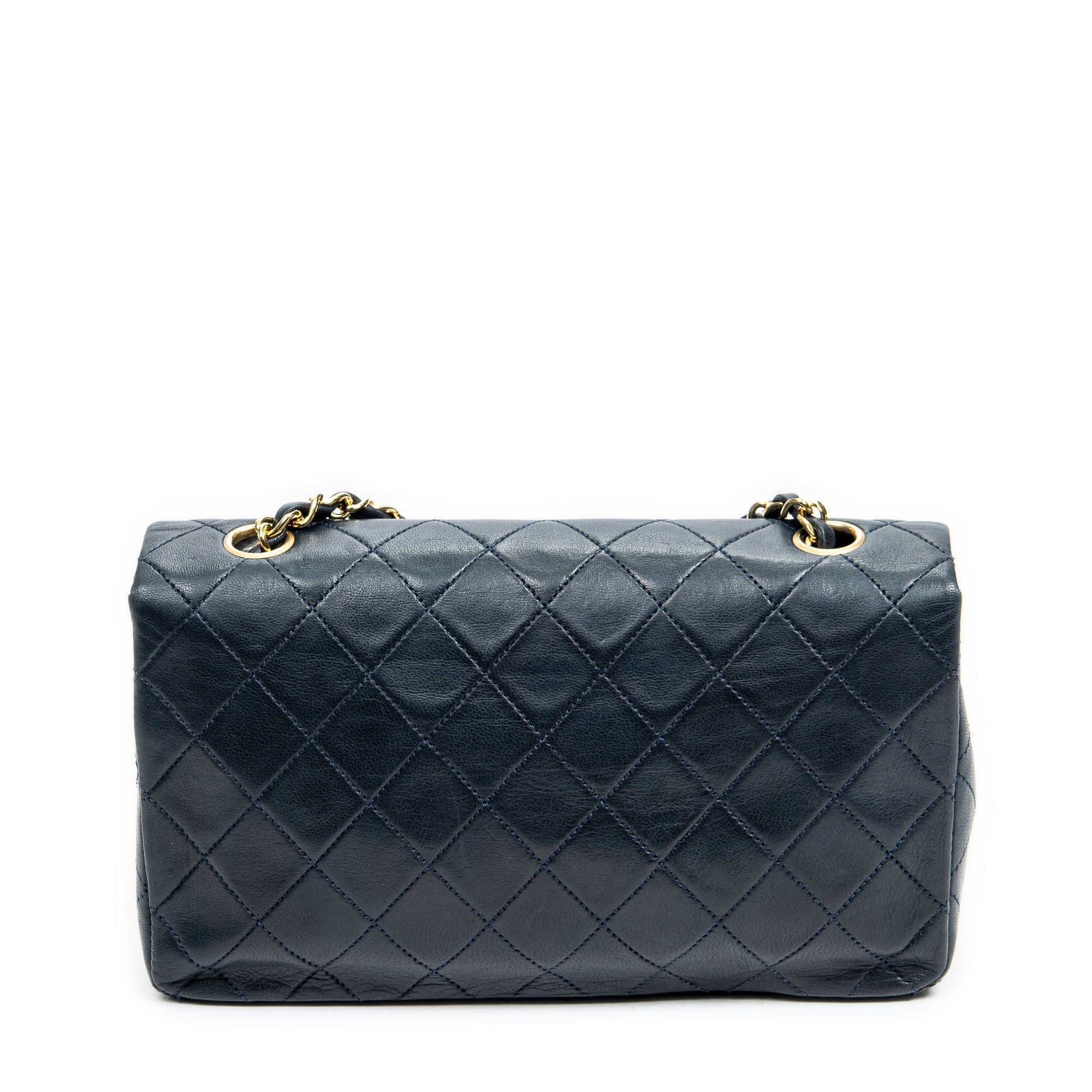 Shoulder Bag CC Turn Lock Mademoiselle Full Flap Navy Blue Quilted Lambskin Leather