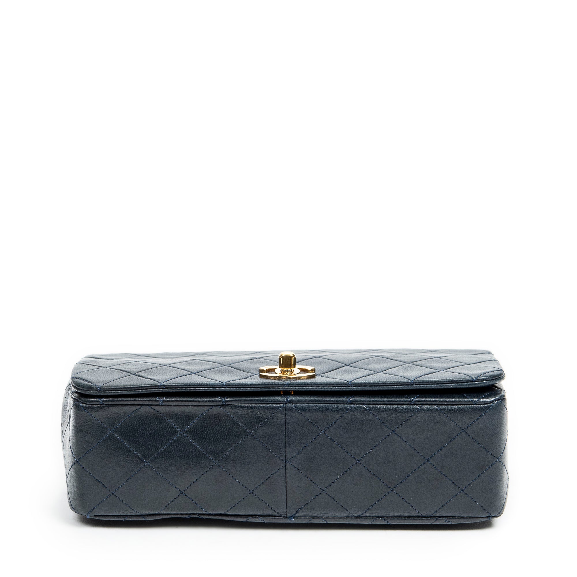 Shoulder Bag CC Turn Lock Mademoiselle Full Flap Navy Blue Quilted Lambskin Leather