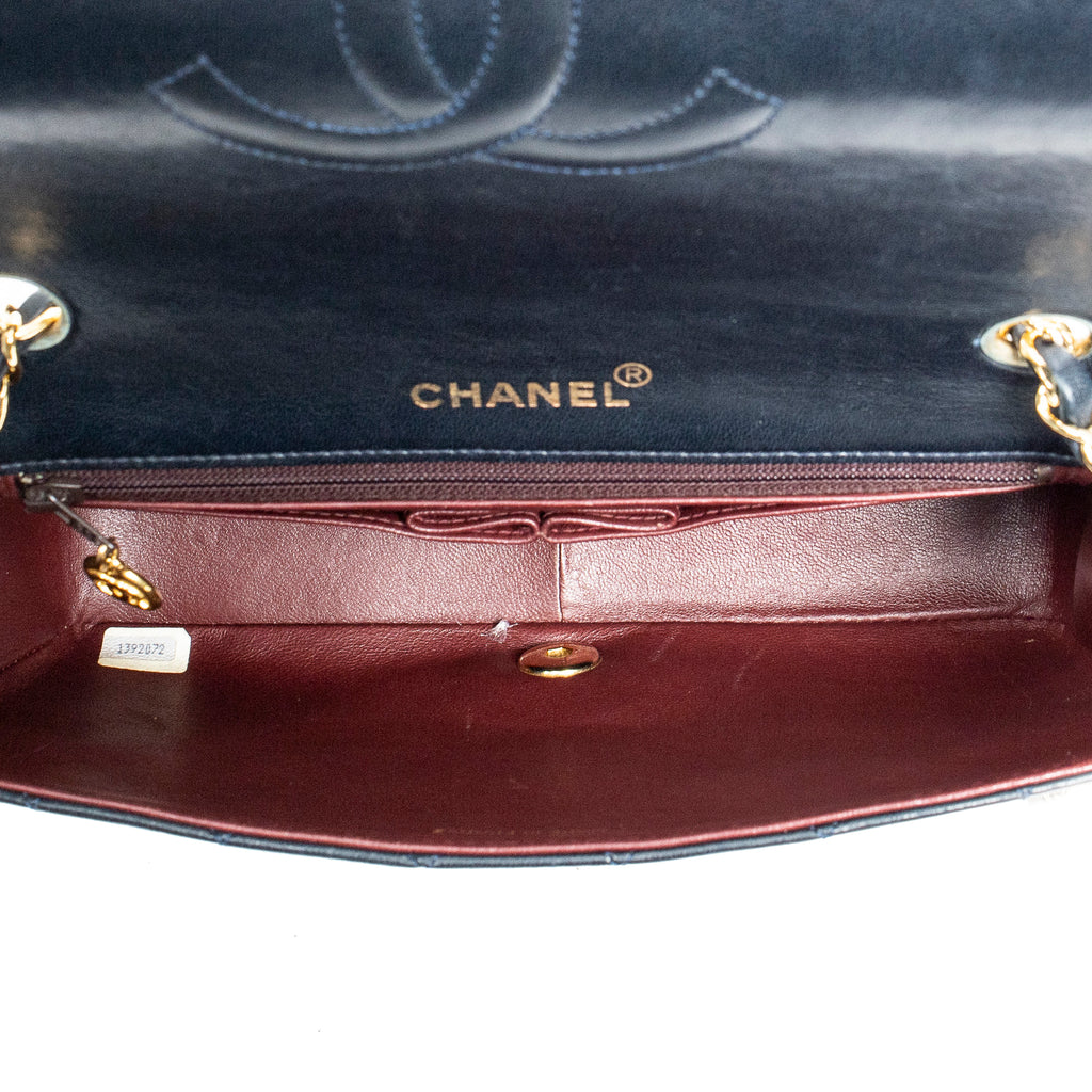 Shoulder Bag CC Turn Lock Mademoiselle Full Flap Navy Blue Quilted Lambskin Leather