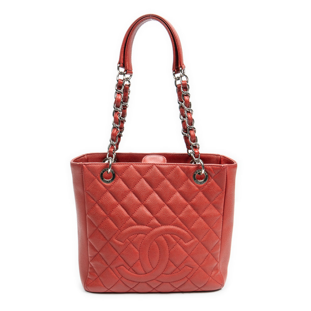 Bolso de Hombro Petite Shopping Tote de Cuero Caviar Rojo Acolchado