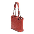Bolso de Hombro Petite Shopping Tote de Cuero Caviar Rojo Acolchado