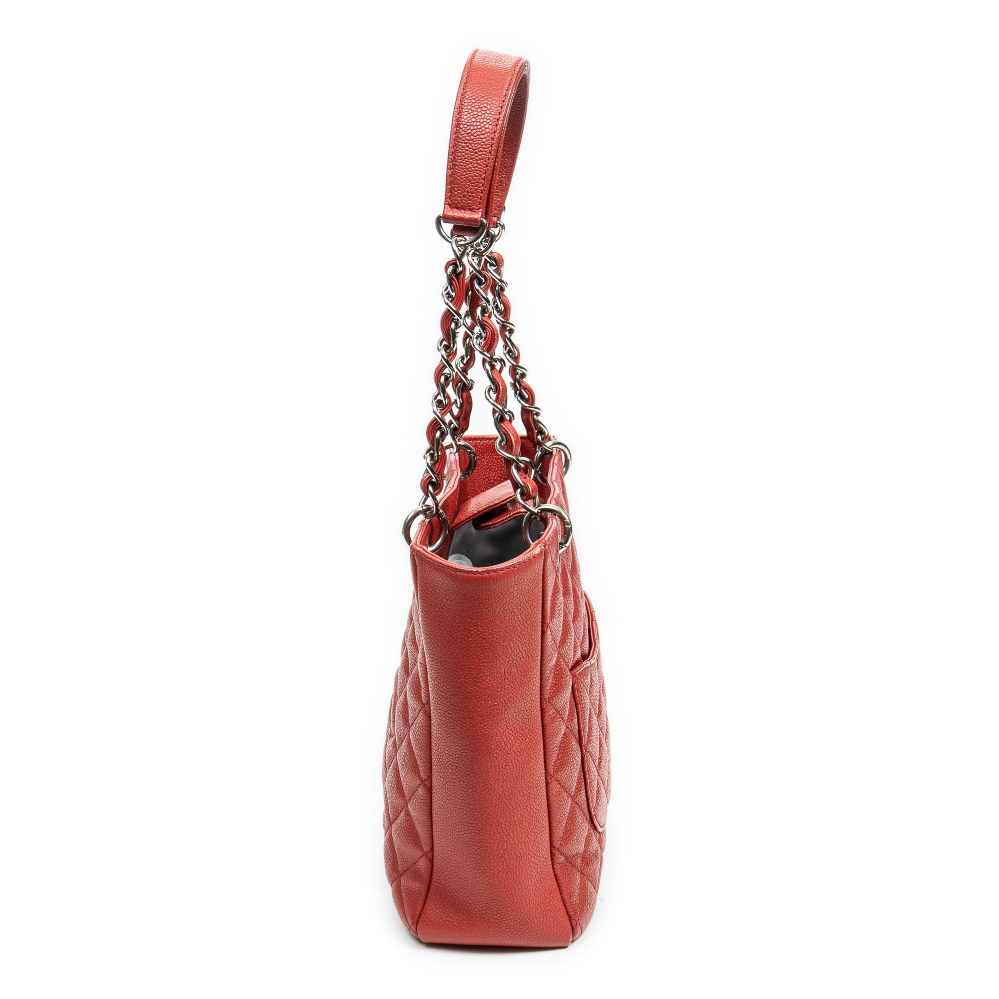 Bolso de Hombro Petite Shopping Tote de Cuero Caviar Rojo Acolchado